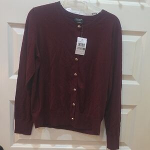 kate spade Burgundy Crewneck Cardigan with Gold Buttons